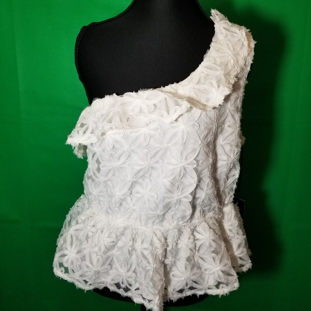Alice Blue Womens XL White Lace Sheer One Shoulder Top Boho Cottage Minimalist